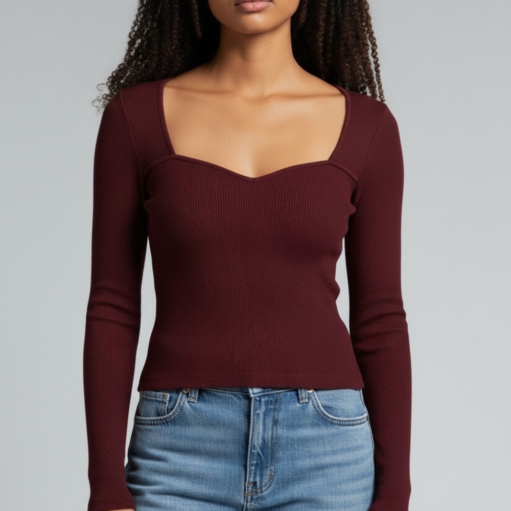 Express Burgundy V-Neck Sweater